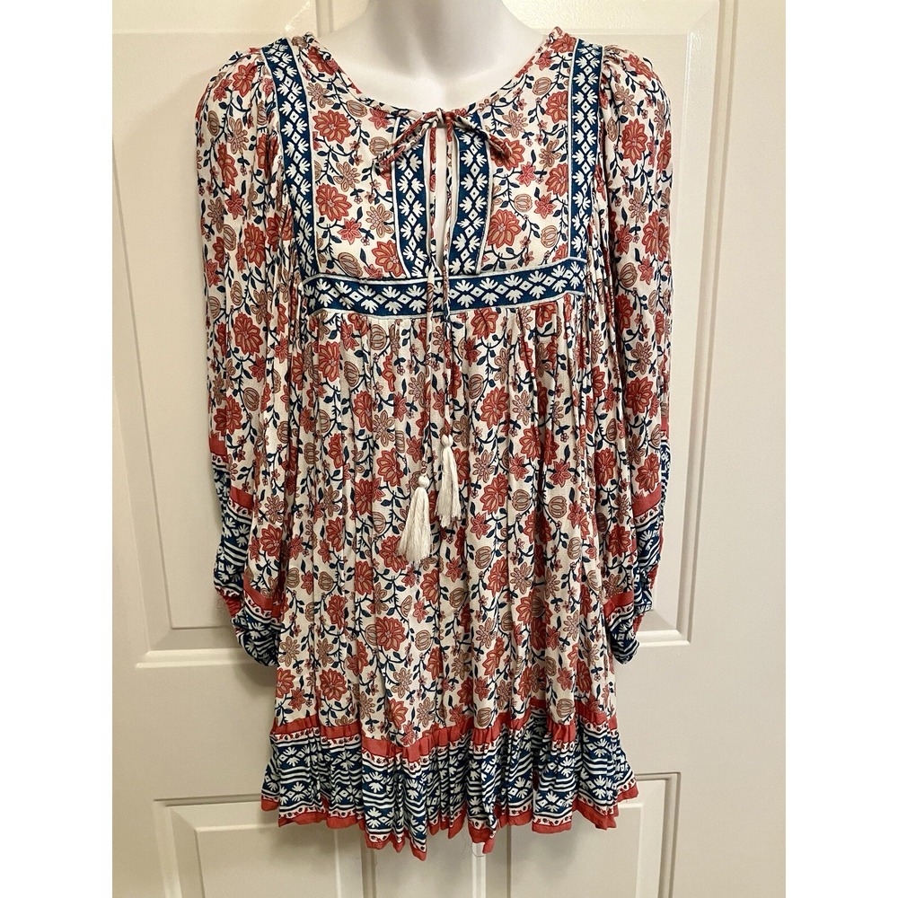 Rachel Zoe Shirt Blouse‎ Womens Small Medium Orange Floral Boho Hippie Peasant